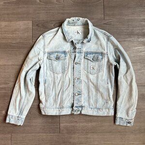 Vintage 90s Calvin Klein Light Wash Distressed Denim Jacket Size M